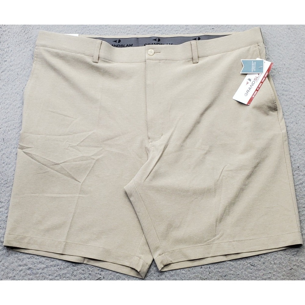 Grand Slam Golf Shorts Mens 44 Tan Grand Comfort 4-Way Stretch 9" Inseam